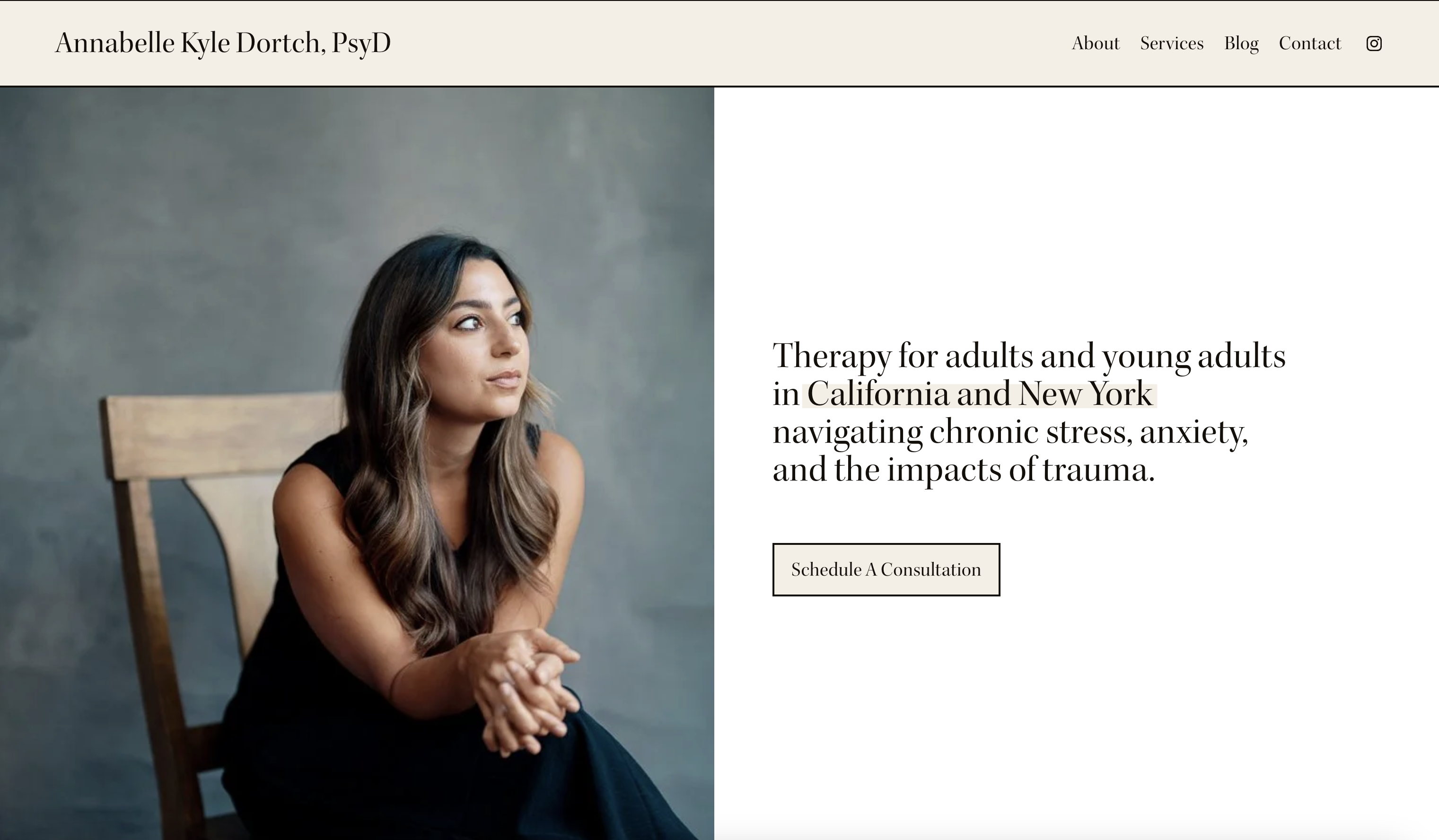 therapist websites by studio adagio, dr. annabelle kyle dortch homepage