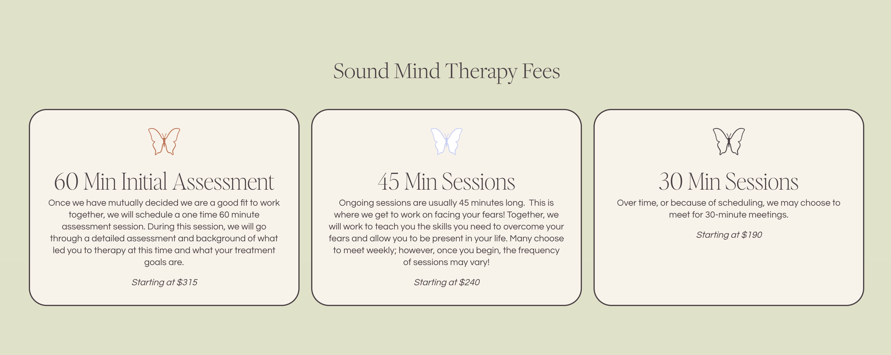 sound mind therapy fees