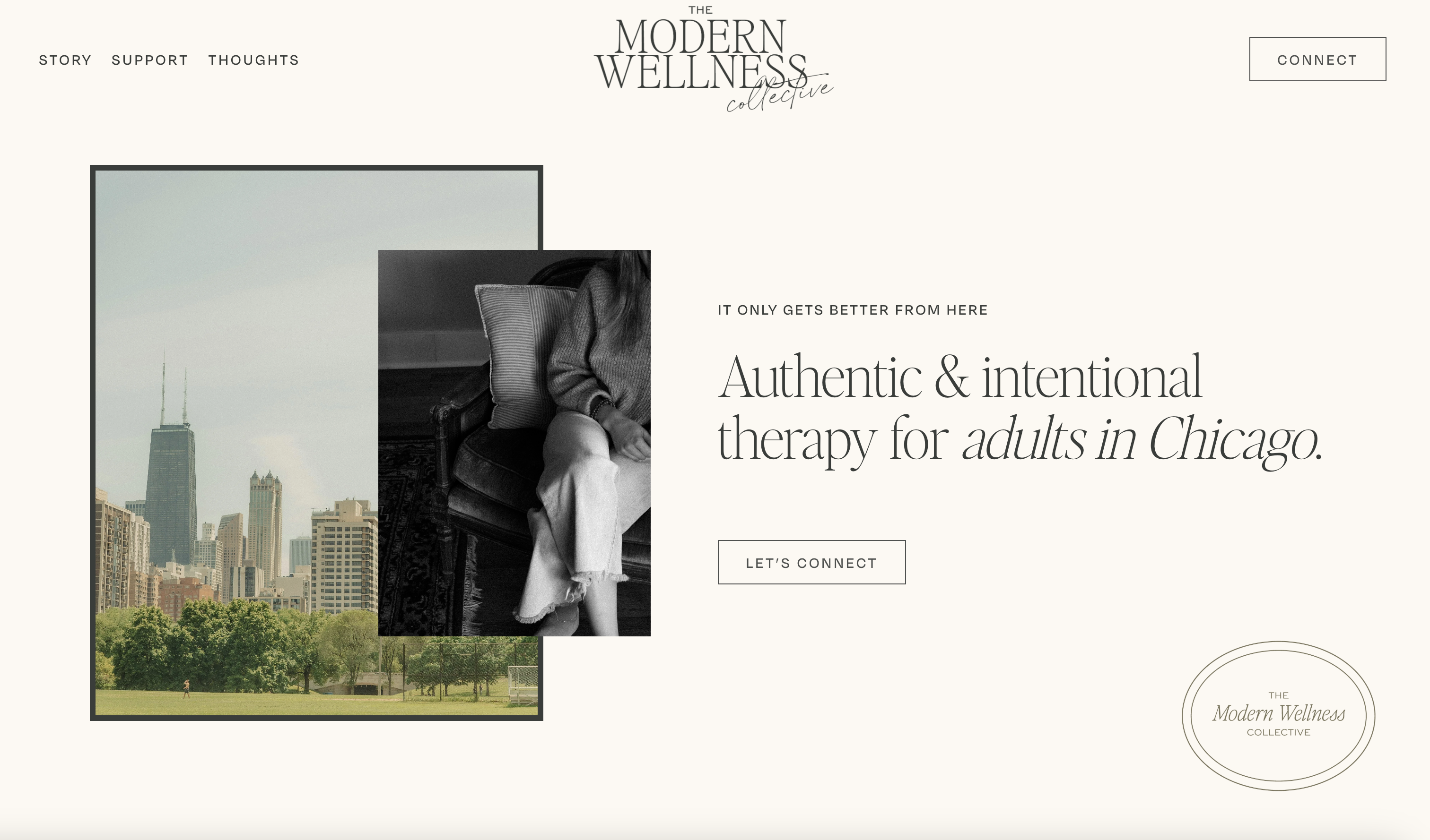 therapist websites by studio adagio, the modern wellness co homepage