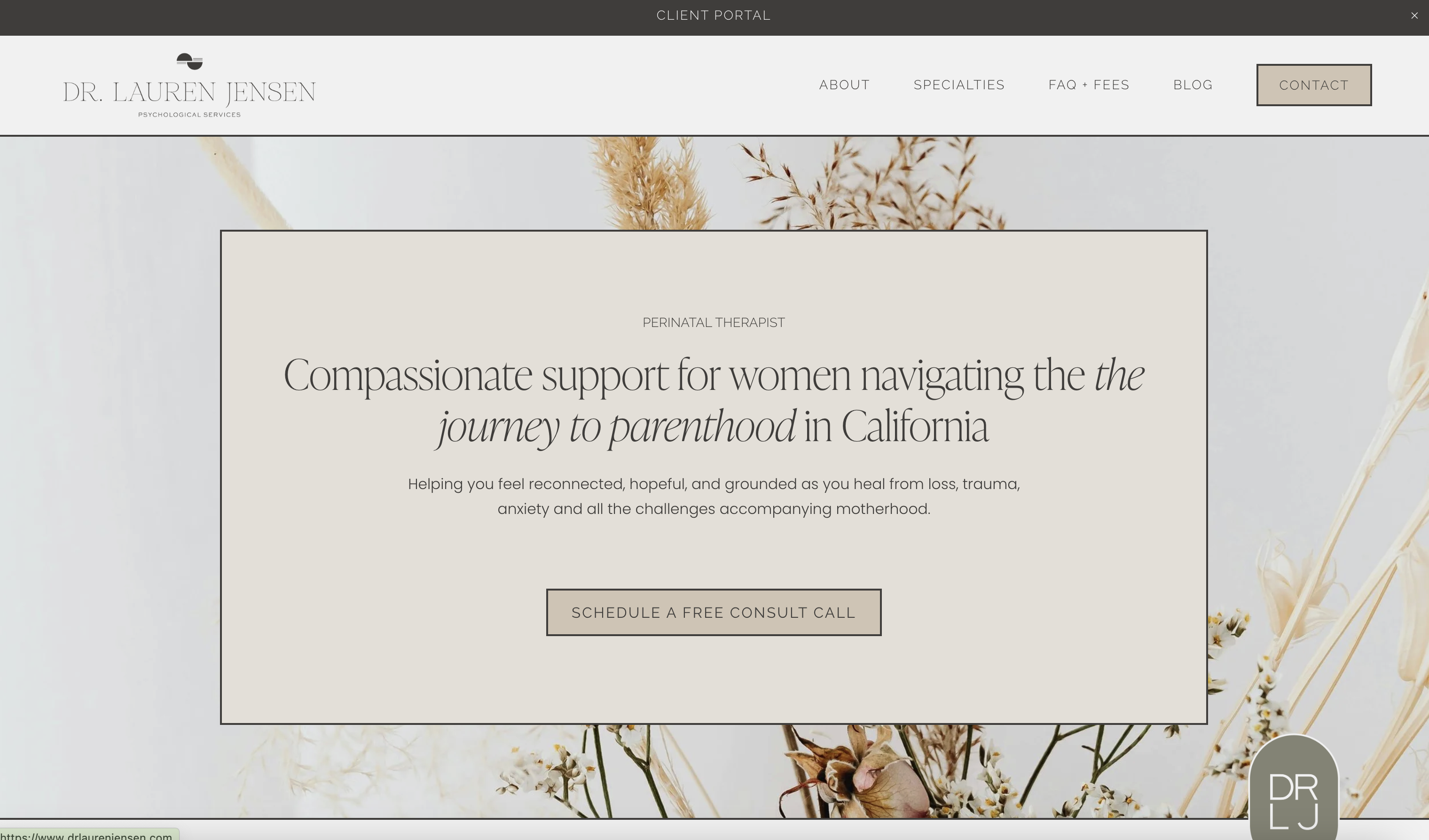 therapist websites by studio adagio, dr. lauren jensen homepage